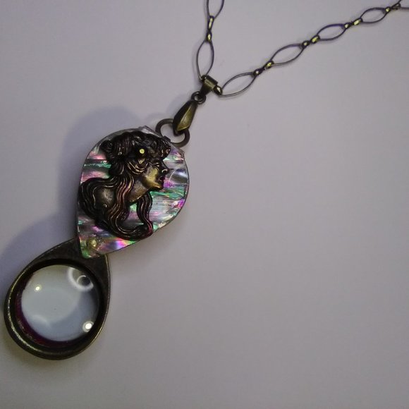 Magnifying Glass Bronze Tone Vintage Style Art Nouveau Lady Face Mother … - Picture 9 of 12